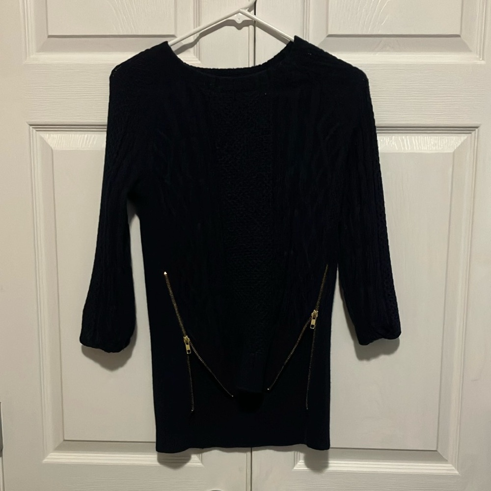 CAbi navy Crew Neck Sweater with Zipper Detail